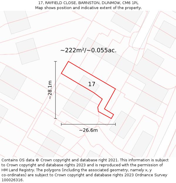 17, RAYFIELD CLOSE, BARNSTON, DUNMOW, CM6 1PL: Plot and title map