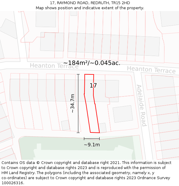 17, RAYMOND ROAD, REDRUTH, TR15 2HD: Plot and title map