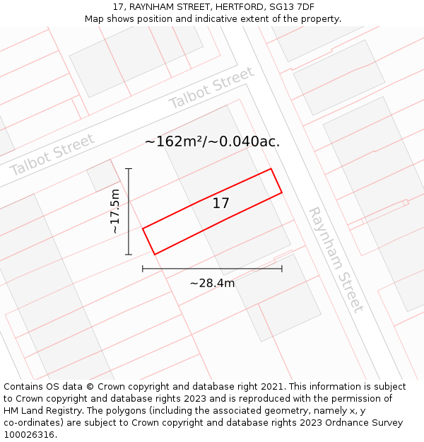 17, RAYNHAM STREET, HERTFORD, SG13 7DF: Plot and title map