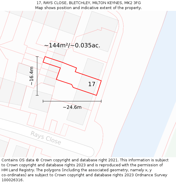 17, RAYS CLOSE, BLETCHLEY, MILTON KEYNES, MK2 3FG: Plot and title map