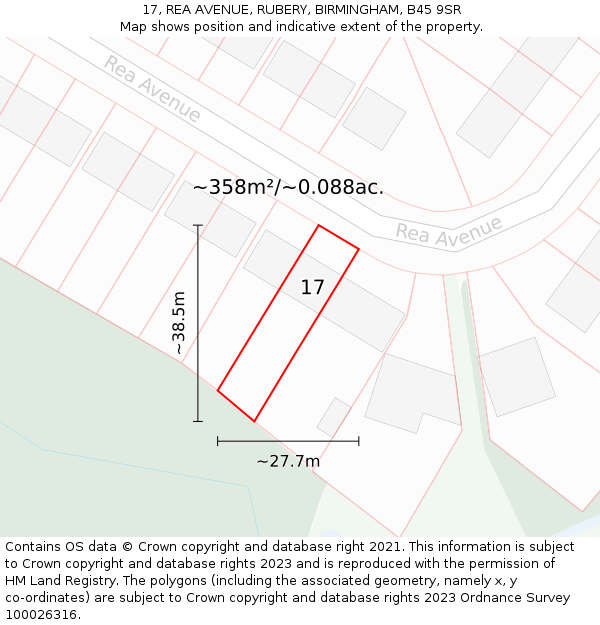 17, REA AVENUE, RUBERY, BIRMINGHAM, B45 9SR: Plot and title map