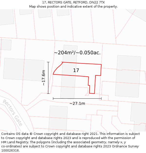 17, RECTORS GATE, RETFORD, DN22 7TX: Plot and title map