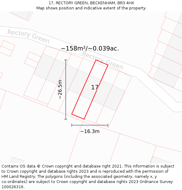 17, RECTORY GREEN, BECKENHAM, BR3 4HX: Plot and title map