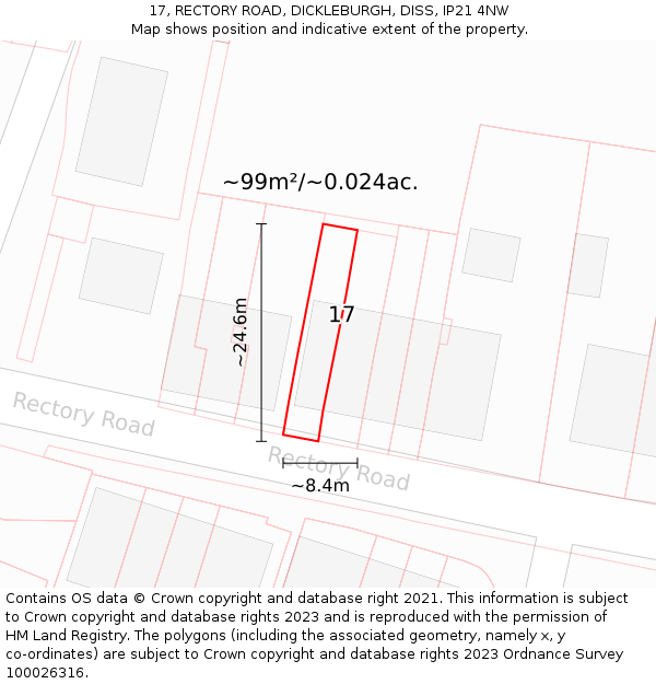17, RECTORY ROAD, DICKLEBURGH, DISS, IP21 4NW: Plot and title map