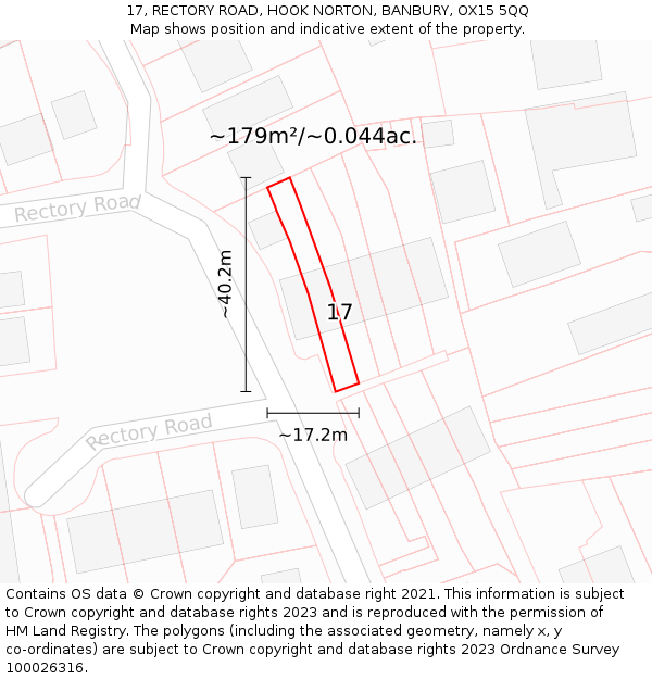17, RECTORY ROAD, HOOK NORTON, BANBURY, OX15 5QQ: Plot and title map