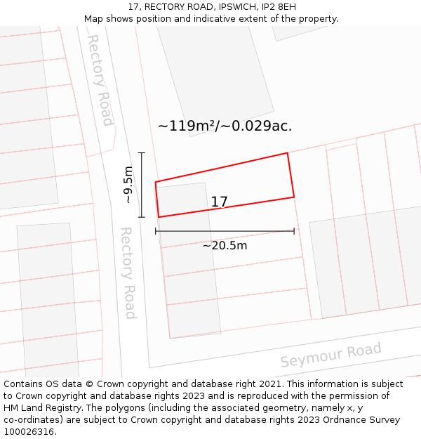 17, RECTORY ROAD, IPSWICH, IP2 8EH: Plot and title map
