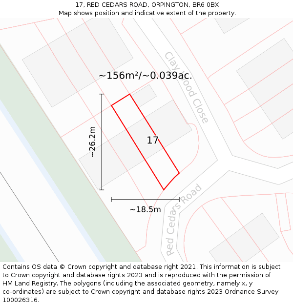 17, RED CEDARS ROAD, ORPINGTON, BR6 0BX: Plot and title map