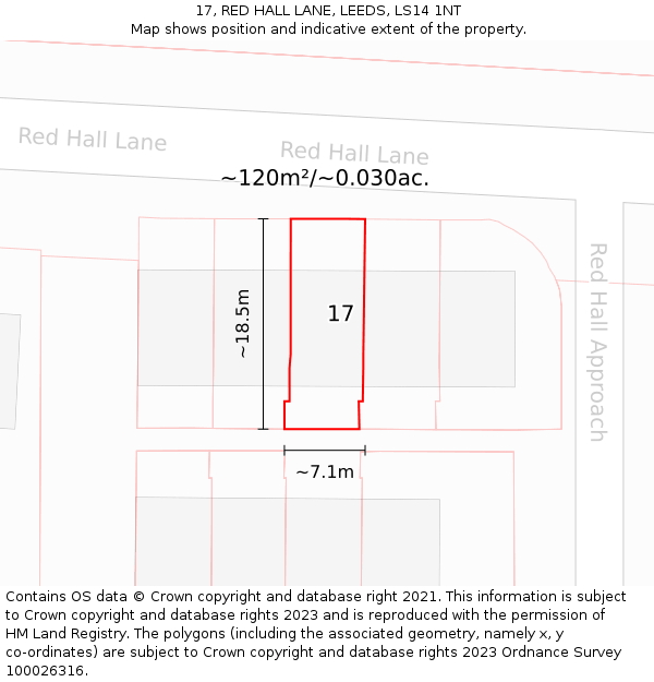 17, RED HALL LANE, LEEDS, LS14 1NT: Plot and title map