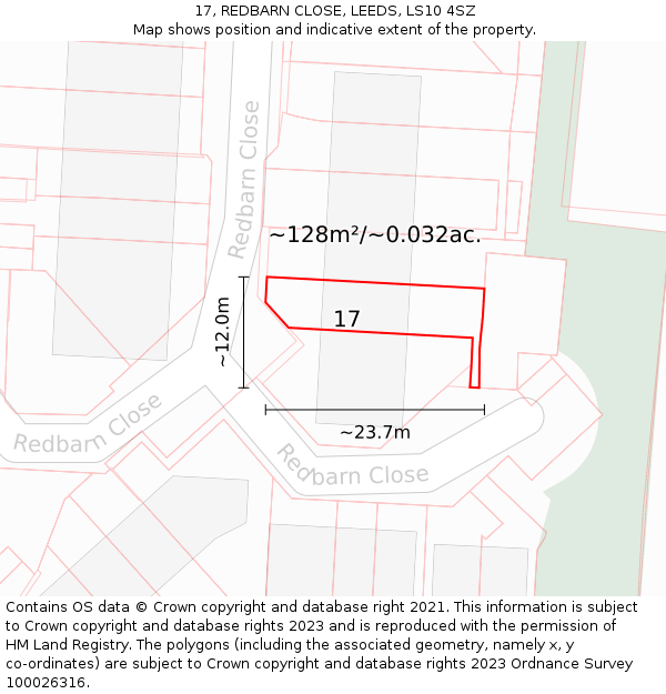 17, REDBARN CLOSE, LEEDS, LS10 4SZ: Plot and title map