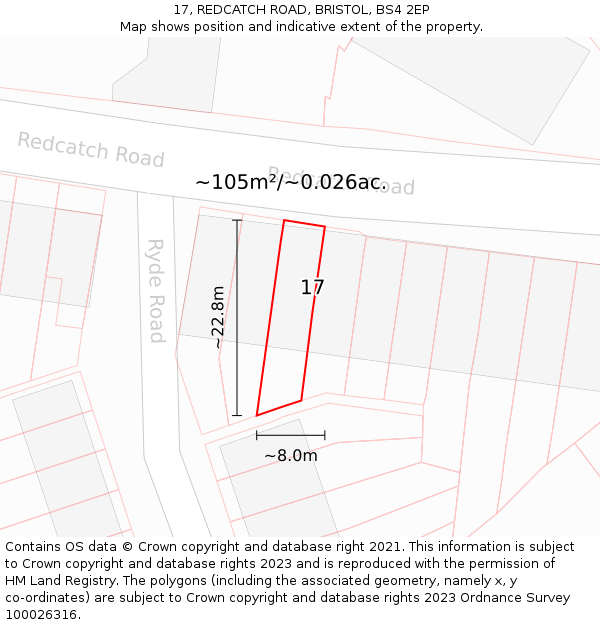 17, REDCATCH ROAD, BRISTOL, BS4 2EP: Plot and title map