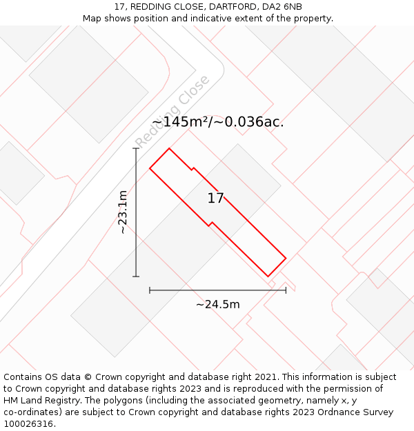 17, REDDING CLOSE, DARTFORD, DA2 6NB: Plot and title map