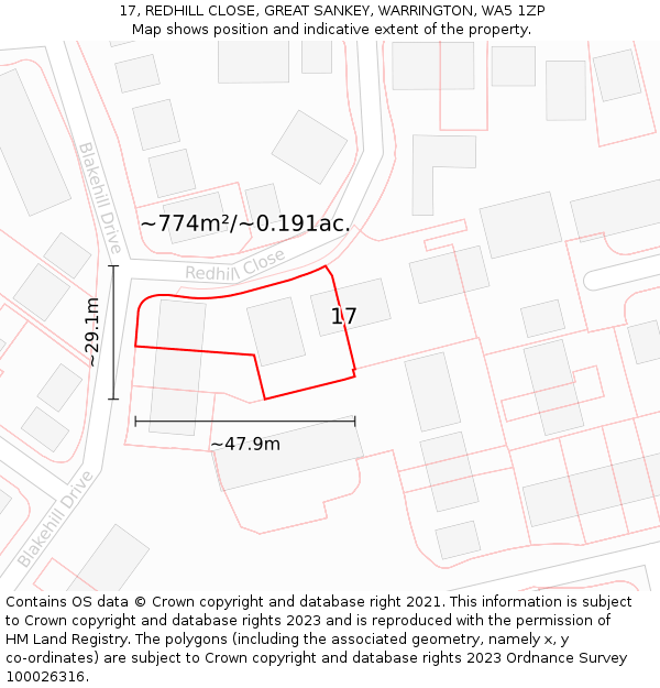 17, REDHILL CLOSE, GREAT SANKEY, WARRINGTON, WA5 1ZP: Plot and title map