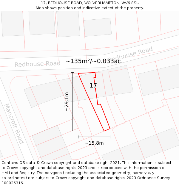 17, REDHOUSE ROAD, WOLVERHAMPTON, WV6 8SU: Plot and title map