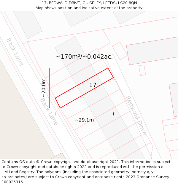 17, REDWALD DRIVE, GUISELEY, LEEDS, LS20 8QN: Plot and title map