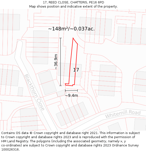 17, REED CLOSE, CHATTERIS, PE16 6PD: Plot and title map