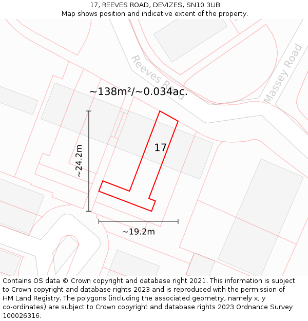17, REEVES ROAD, DEVIZES, SN10 3UB: Plot and title map