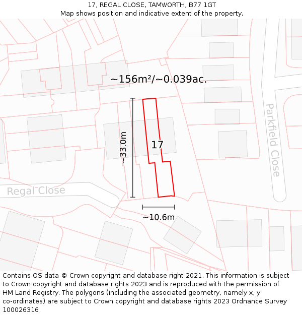 17, REGAL CLOSE, TAMWORTH, B77 1GT: Plot and title map