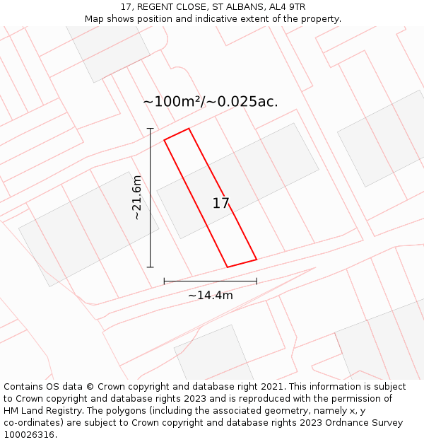 17, REGENT CLOSE, ST ALBANS, AL4 9TR: Plot and title map