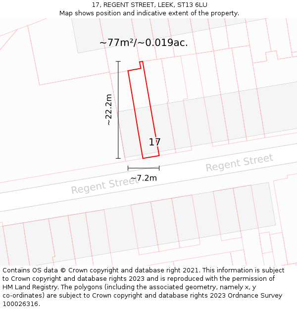 17, REGENT STREET, LEEK, ST13 6LU: Plot and title map