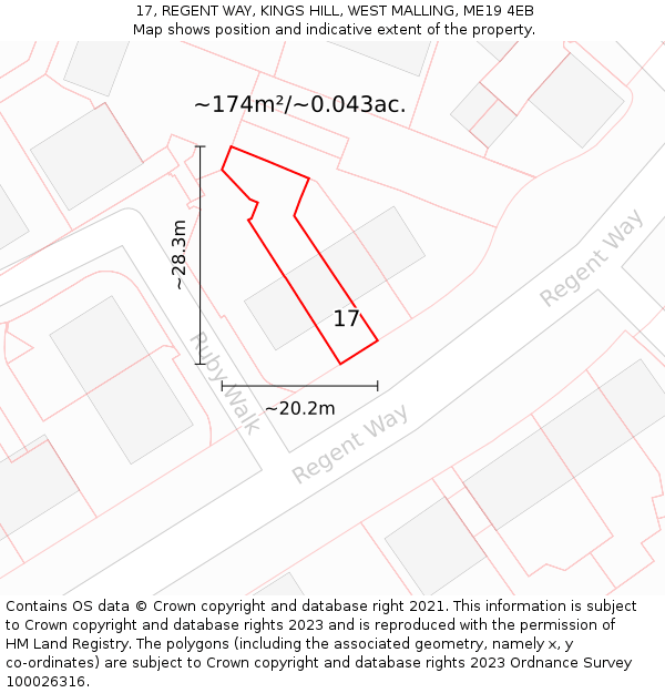 17, REGENT WAY, KINGS HILL, WEST MALLING, ME19 4EB: Plot and title map