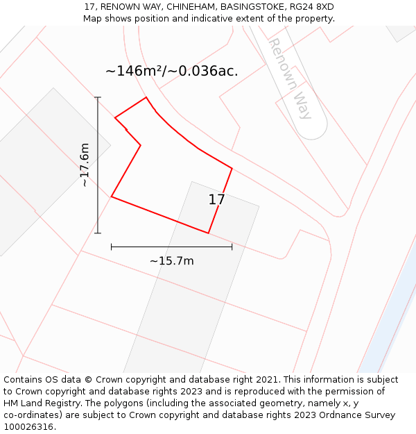 17, RENOWN WAY, CHINEHAM, BASINGSTOKE, RG24 8XD: Plot and title map