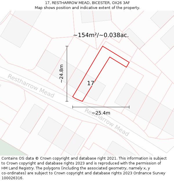 17, RESTHARROW MEAD, BICESTER, OX26 3AF: Plot and title map