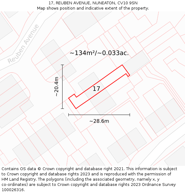 17, REUBEN AVENUE, NUNEATON, CV10 9SN: Plot and title map
