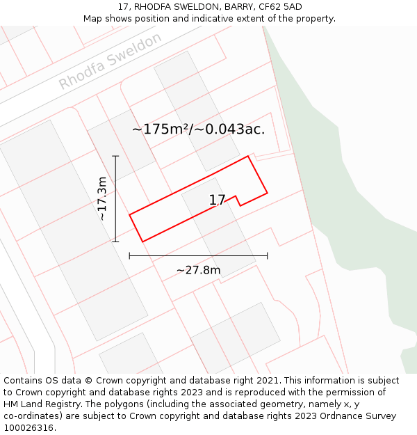 17, RHODFA SWELDON, BARRY, CF62 5AD: Plot and title map