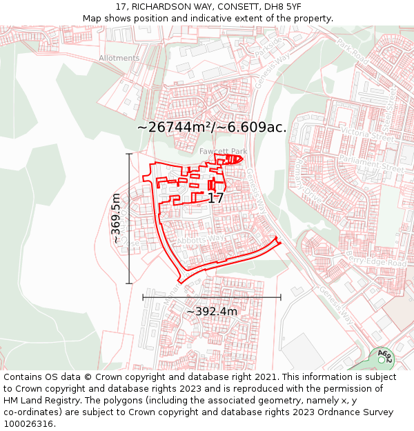 17, RICHARDSON WAY, CONSETT, DH8 5YF: Plot and title map