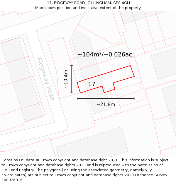 17, RIDGEWAY ROAD, GILLINGHAM, SP8 4GH: Plot and title map