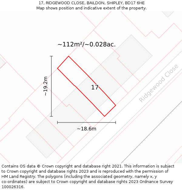 17, RIDGEWOOD CLOSE, BAILDON, SHIPLEY, BD17 6HE: Plot and title map