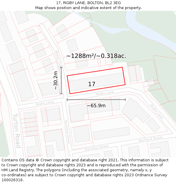 17, RIGBY LANE, BOLTON, BL2 3EG: Plot and title map