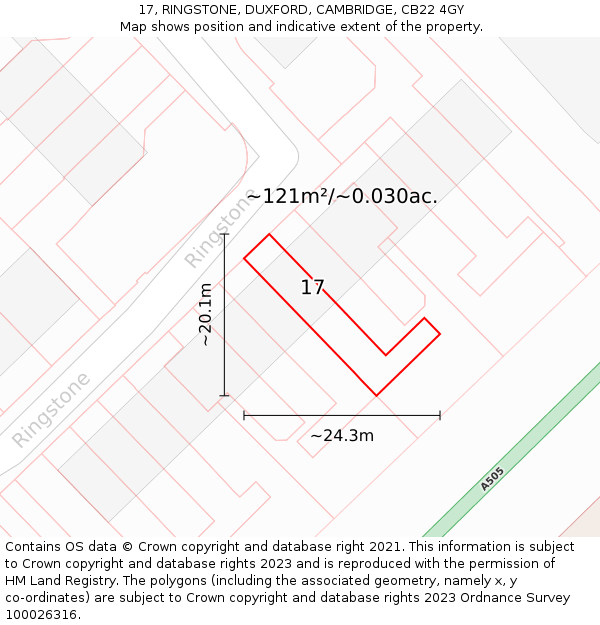 17, RINGSTONE, DUXFORD, CAMBRIDGE, CB22 4GY: Plot and title map