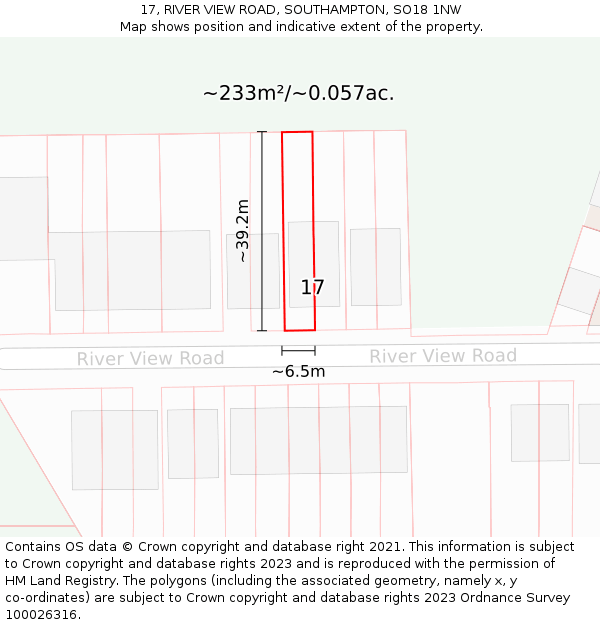 17, RIVER VIEW ROAD, SOUTHAMPTON, SO18 1NW: Plot and title map
