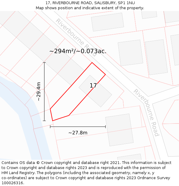 17, RIVERBOURNE ROAD, SALISBURY, SP1 1NU: Plot and title map