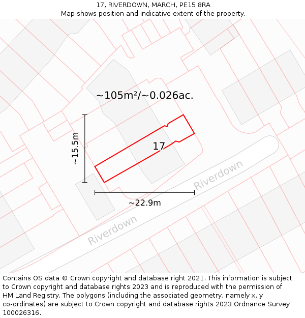 17, RIVERDOWN, MARCH, PE15 8RA: Plot and title map