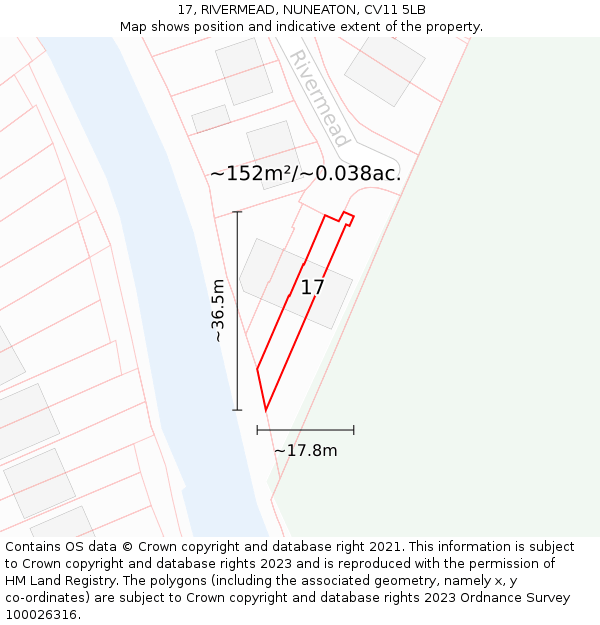 17, RIVERMEAD, NUNEATON, CV11 5LB: Plot and title map