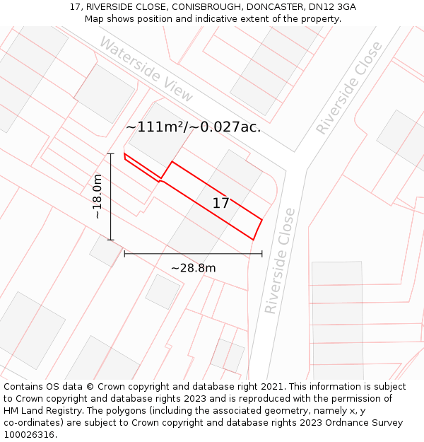 17, RIVERSIDE CLOSE, CONISBROUGH, DONCASTER, DN12 3GA: Plot and title map