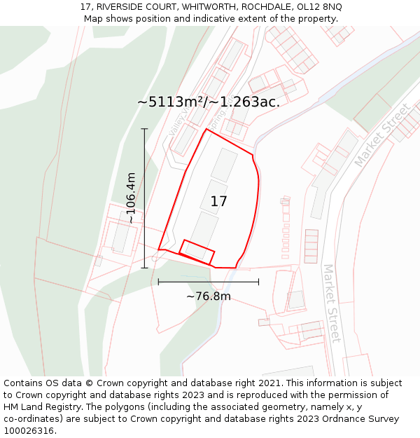 17, RIVERSIDE COURT, WHITWORTH, ROCHDALE, OL12 8NQ: Plot and title map