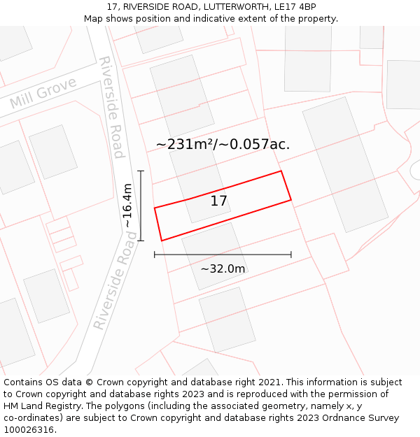 17, RIVERSIDE ROAD, LUTTERWORTH, LE17 4BP: Plot and title map