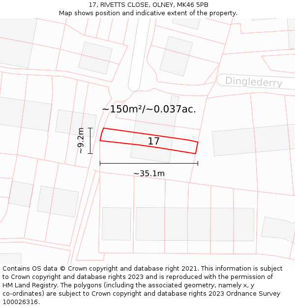 17, RIVETTS CLOSE, OLNEY, MK46 5PB: Plot and title map