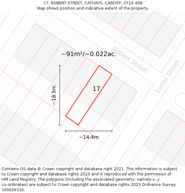 17, ROBERT STREET, CATHAYS, CARDIFF, CF24 4PB: Plot and title map