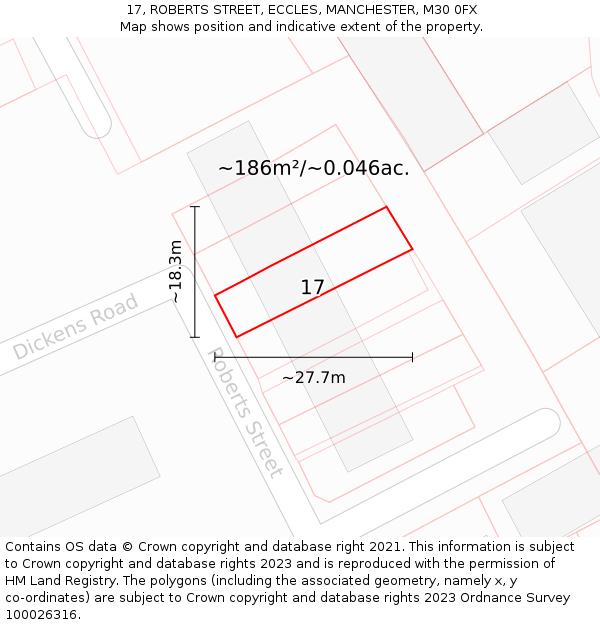 17, ROBERTS STREET, ECCLES, MANCHESTER, M30 0FX: Plot and title map