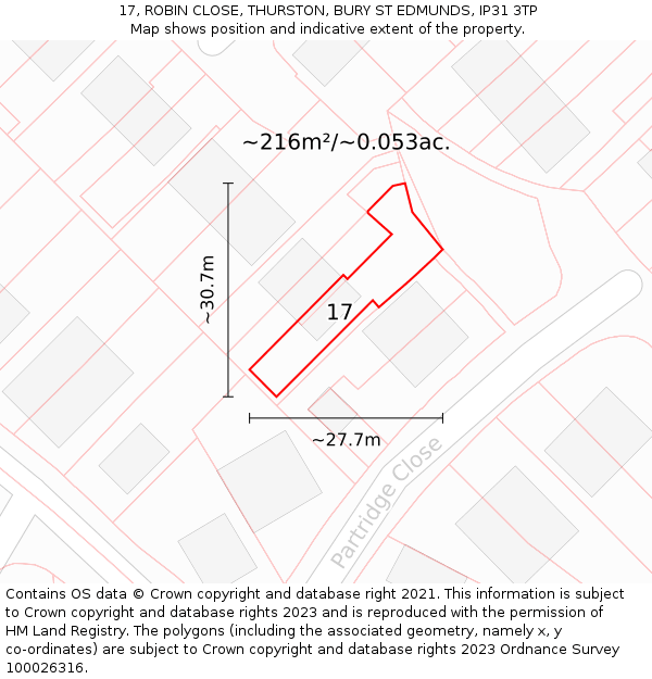 17, ROBIN CLOSE, THURSTON, BURY ST EDMUNDS, IP31 3TP: Plot and title map