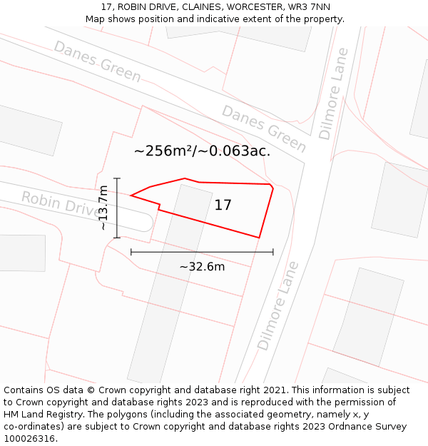17, ROBIN DRIVE, CLAINES, WORCESTER, WR3 7NN: Plot and title map