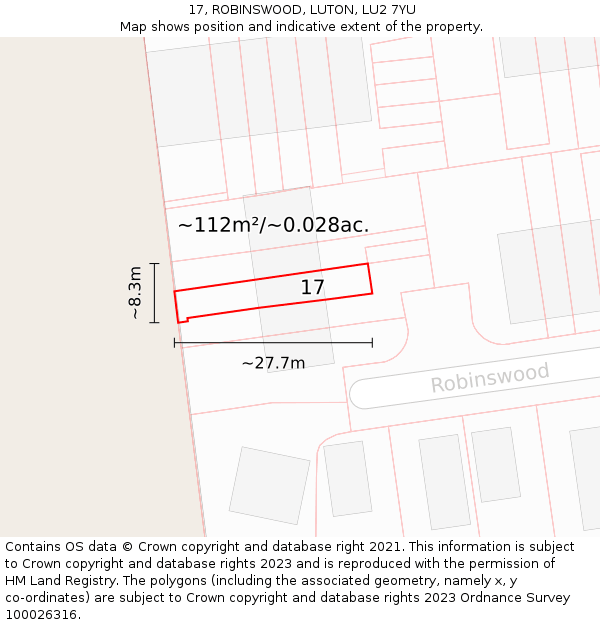 17, ROBINSWOOD, LUTON, LU2 7YU: Plot and title map