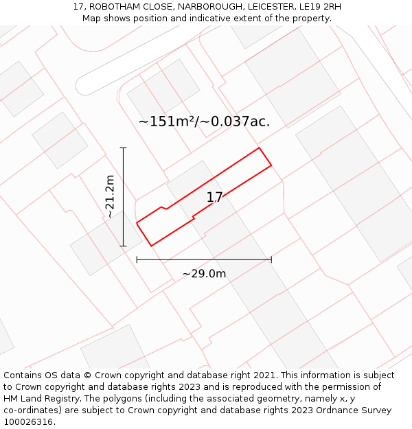 17, ROBOTHAM CLOSE, NARBOROUGH, LEICESTER, LE19 2RH: Plot and title map