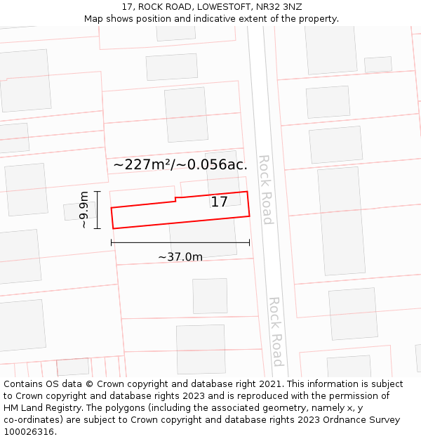 17, ROCK ROAD, LOWESTOFT, NR32 3NZ: Plot and title map