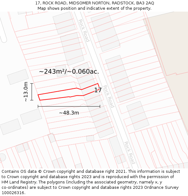 17, ROCK ROAD, MIDSOMER NORTON, RADSTOCK, BA3 2AQ: Plot and title map