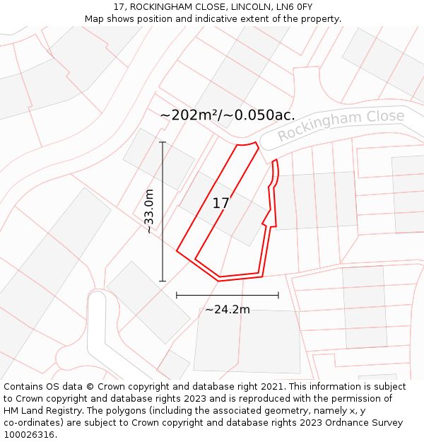 17, ROCKINGHAM CLOSE, LINCOLN, LN6 0FY: Plot and title map